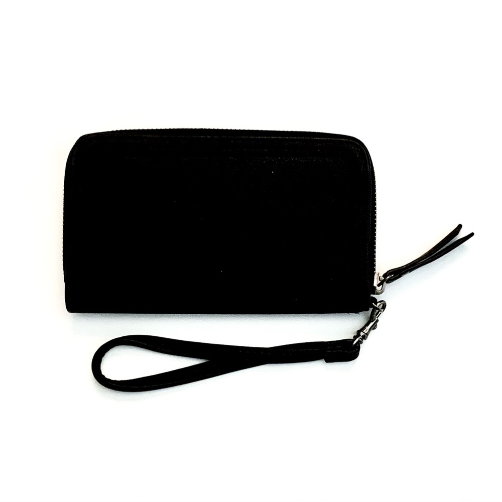 Universal Thread Black Vegan Faux Leather Zip Clutch  Wristlet Detachable Strap